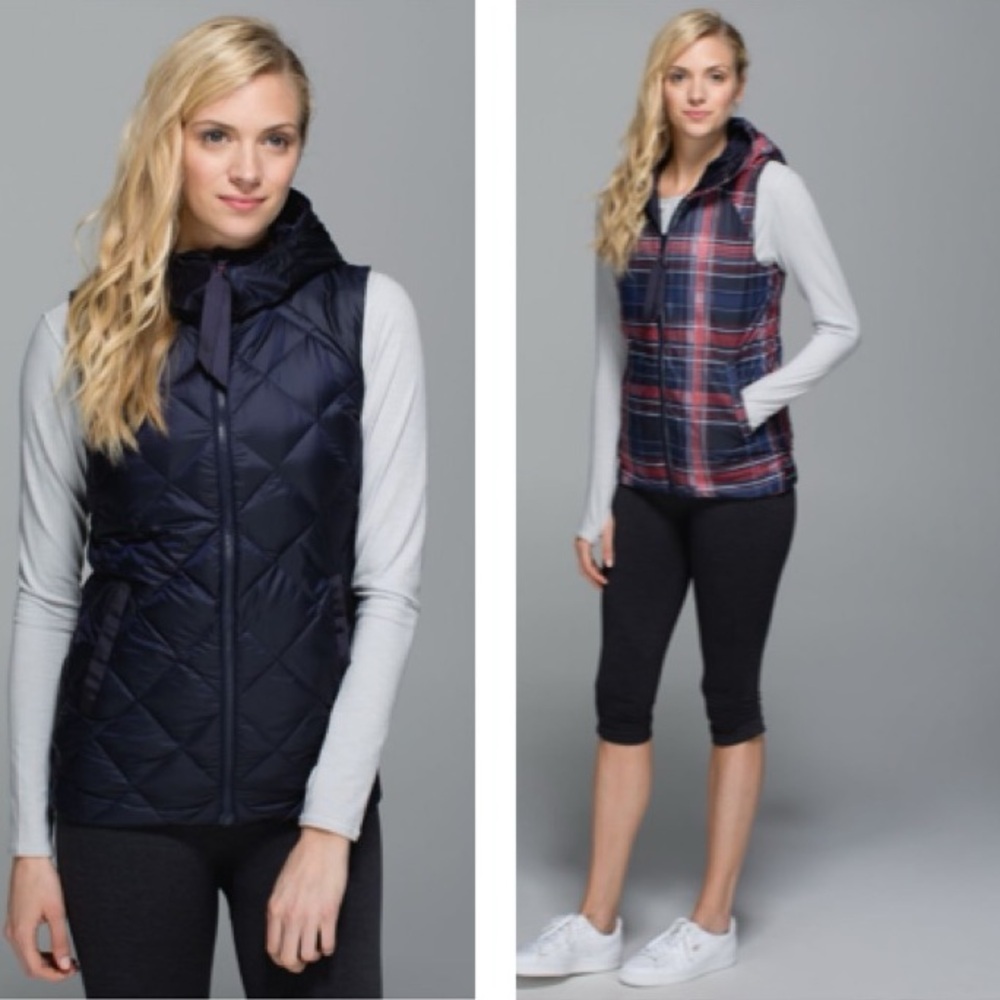 Lululemon The Fluffiest Vest Reversible Hood Goose Down Pockets Cozy Zip Pockets